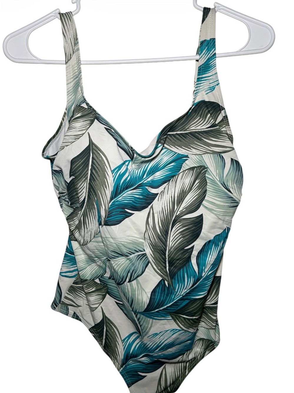 Free Women’s Teal Leaf Print One-Piece Swimsuit Large Beach Lake Resort Swim